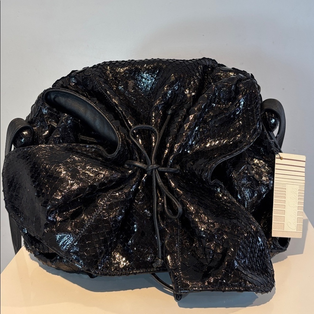 Vintage Carlos Falchi black snakeskin buffalo bag original tag included